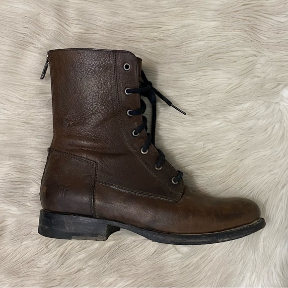 Frye Brown Leather Jamie Artisan Fashion Lace Up Distressed Combat Boots - Picture 4 of 11